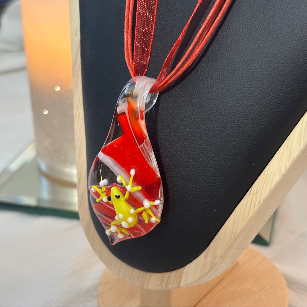 New Lampwork Frog Art Glass Pendant 2 Necklaces Red Yellow 19$